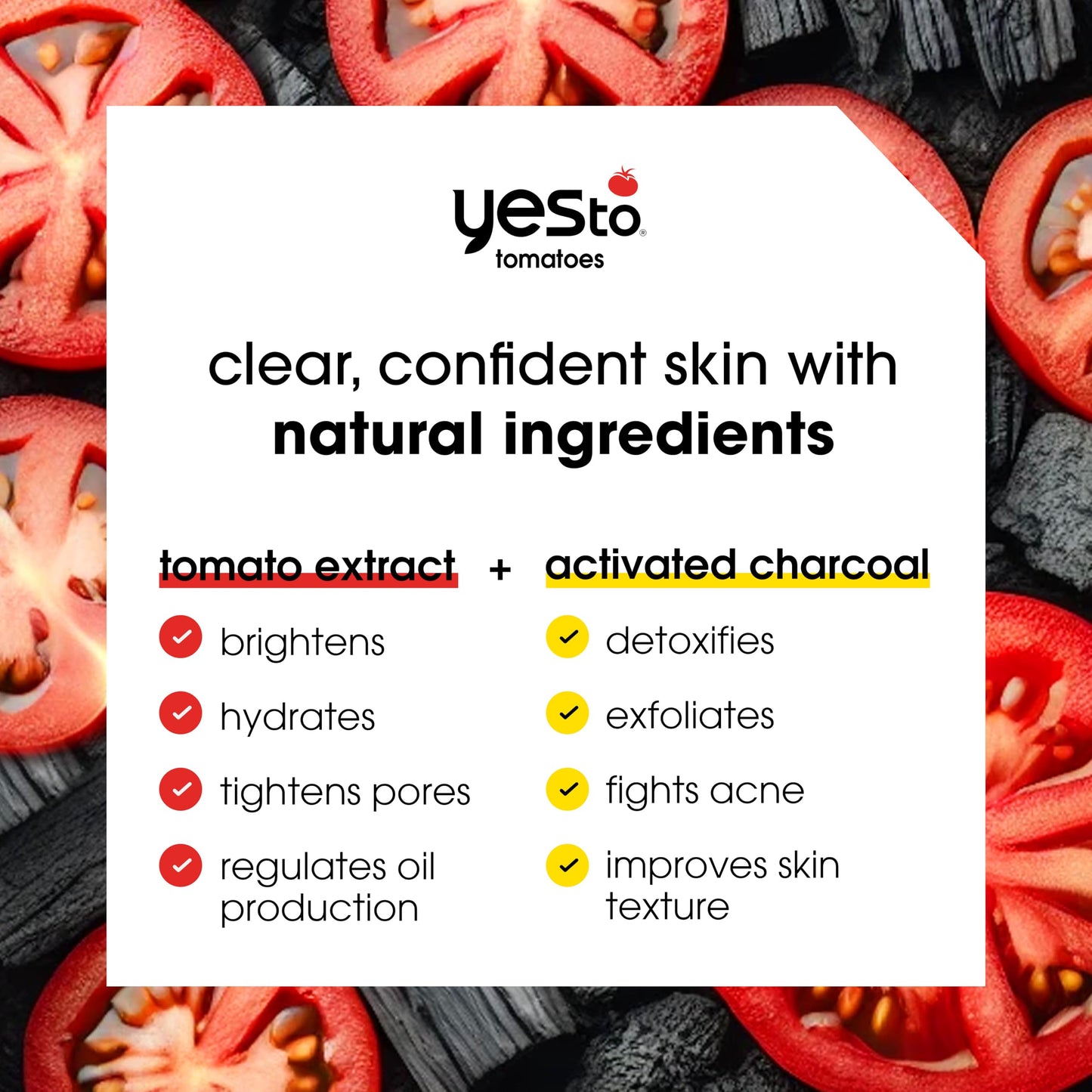 Yes To Tomatoes Charcoal Bar Soap with Tomato Extracts & Sunflower Seed Oil | Detoxifying Face & Body Soap – Paraben-Free, 6 oz, Pack of 3