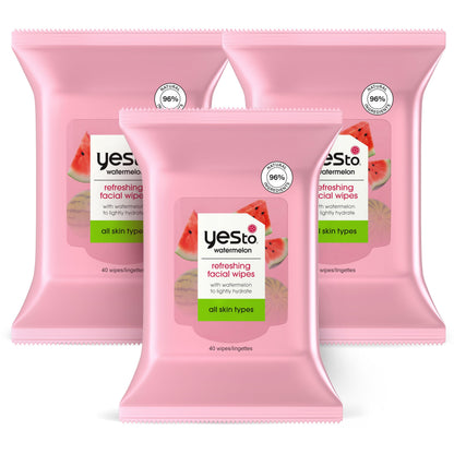 Yes To Watermelon Face Wipes – Super Skin Recharging Cleansing Wipes, Pack of 3