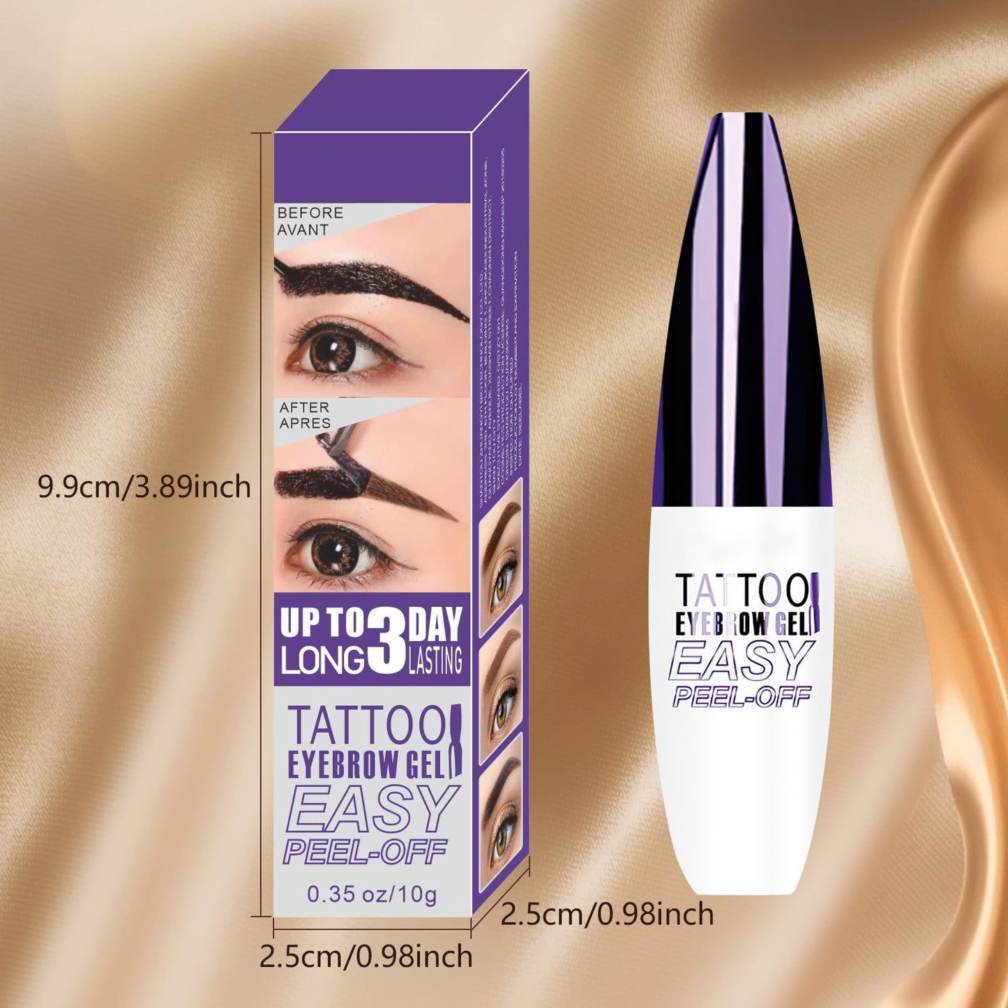 Yetary QICIY 3PCS Peel-Off Eyebrow Gel — Waterproof Tattoo Brow Tint in Brown, Light Brown & Gray Brown