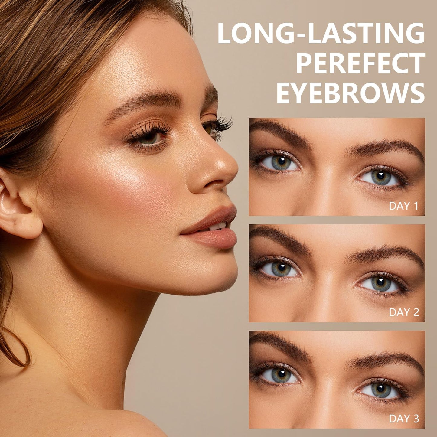Yetary QICIY 3PCS Peel-Off Eyebrow Gel — Waterproof Tattoo Brow Tint in Brown, Light Brown & Gray Brown