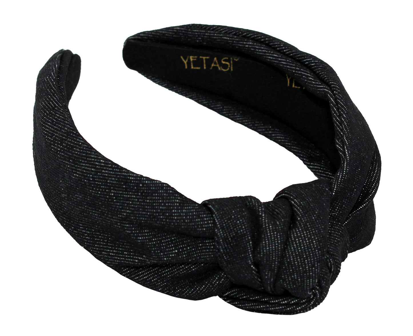 YETASI Black Denim Top Knot Headband for Women – Chic, Comfortable Denim Hair Accessory