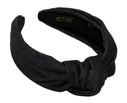 YETASI Black Denim Top Knot Headband for Women – Chic, Comfortable Denim Hair Accessory