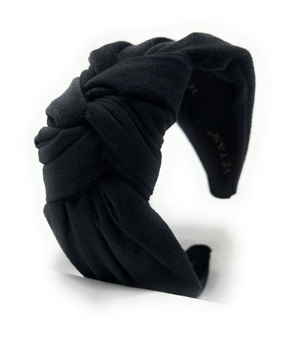 YETASI Chunky Black Velvet Knotted Headband - 2.5-Inch Non-Slip Accessory for Women
