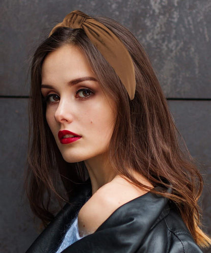 YETASI Women's Brown Velvet Knotted Headband | Chic Top Knot Accessory