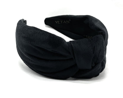 YETASI Chunky Black Velvet Knotted Headband - 2.5-Inch Non-Slip Accessory for Women
