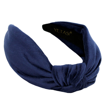 YETASI Navy Blue Velvet Knotted Headband for Women | Trendy One-Size Hair Accessory