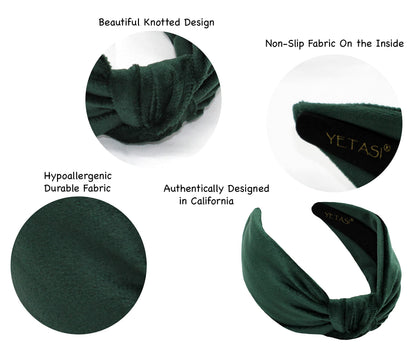 YETASI Green Velvet Knotted Headbands – Non-Slip, All-Day Comfort for Women