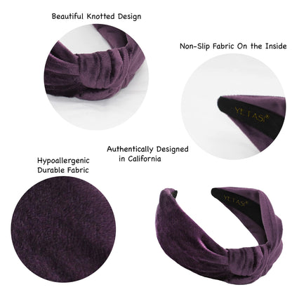 YETASI Royal Purple Velvet Knotted Headband – Trendy One-Size Top Knot Accessory