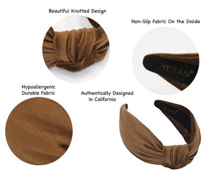 YETASI Women's Brown Velvet Knotted Headband | Chic Top Knot Accessory