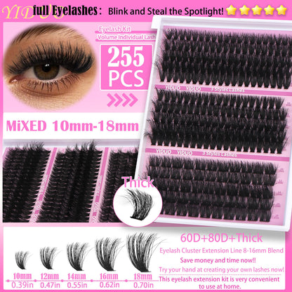 YIDUO YlDUO Lashes Clusters Kit – 835 Pcs, 7-Style Mix, C-Curl DIY Extensions Kit 9–18mm