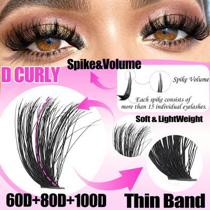 YIDUO Lash Clusters Kit with Spikes Bottom – 808 Pcs DIY Eyelash Extensions (60D/80D/100D)