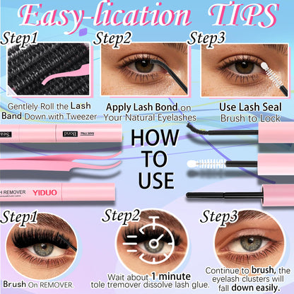 YIDUO Volume Lashes Cluster Kit 60D+80D+100D – 696Pcs DIY Lash Extensions