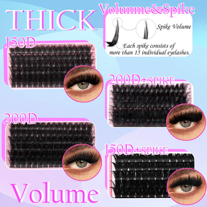 YIDUO 575Pcs Lashes Clusters Kit with Glue & Removers – D Curl 150D/200D, 12–21mm DIY Home Lash Extensions