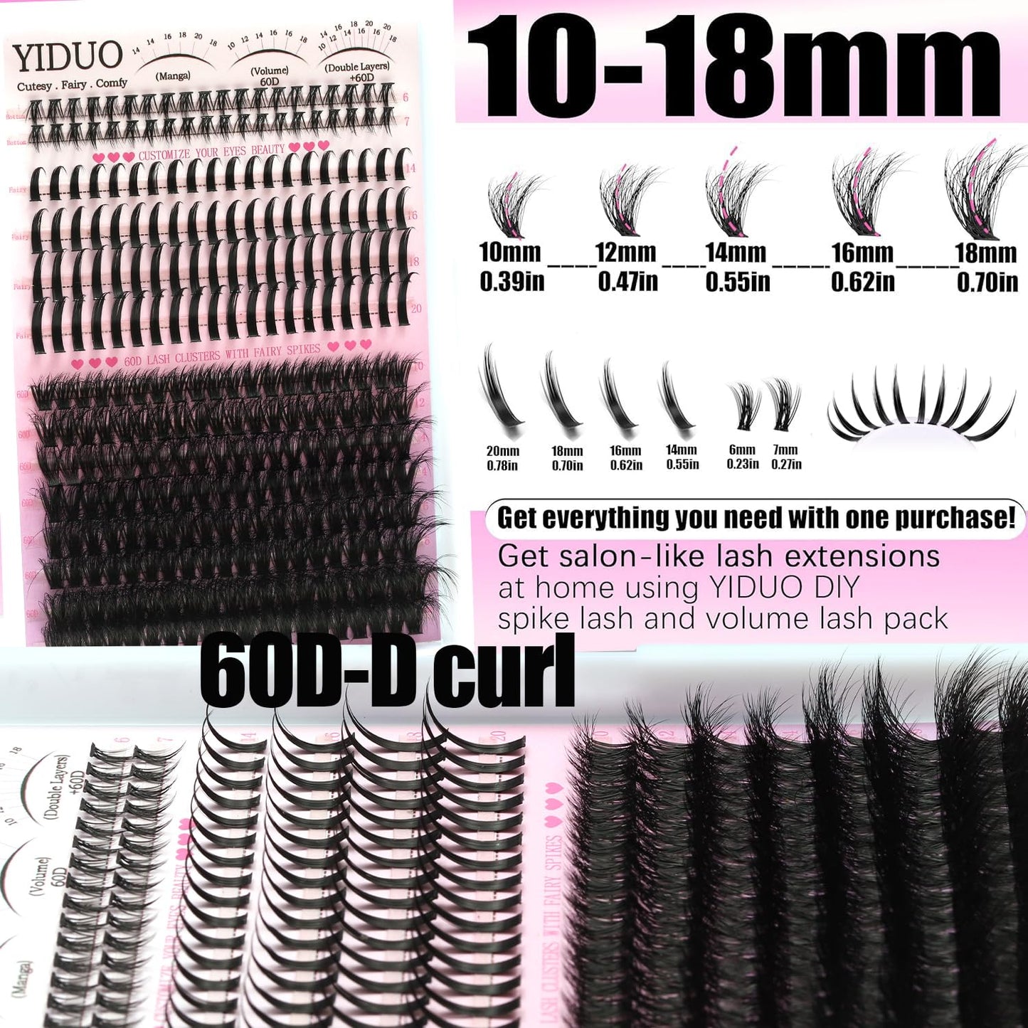 YIDUO Lash Clusters Kit with Spikes Bottom – 808 Pcs DIY Eyelash Extensions (60D/80D/100D)