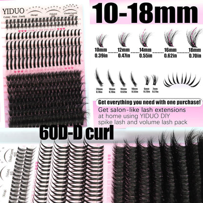 YIDUO Lash Clusters Kit with Spikes Bottom – 808 Pcs DIY Eyelash Extensions (60D/80D/100D)