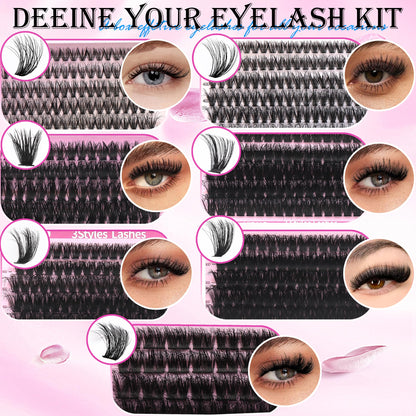 YIDUO YlDUO Lashes Clusters Kit – 835 Pcs, 7-Style Mix, C-Curl DIY Extensions Kit 9–18mm