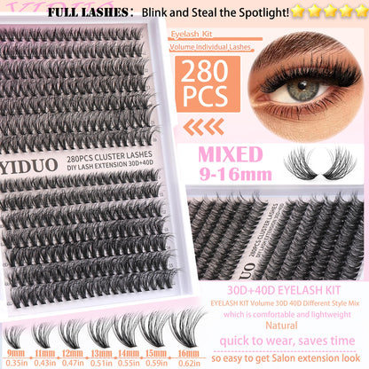 YIDUO YlDUO Lashes Clusters Kit – 835 Pcs, 7-Style Mix, C-Curl DIY Extensions Kit 9–18mm