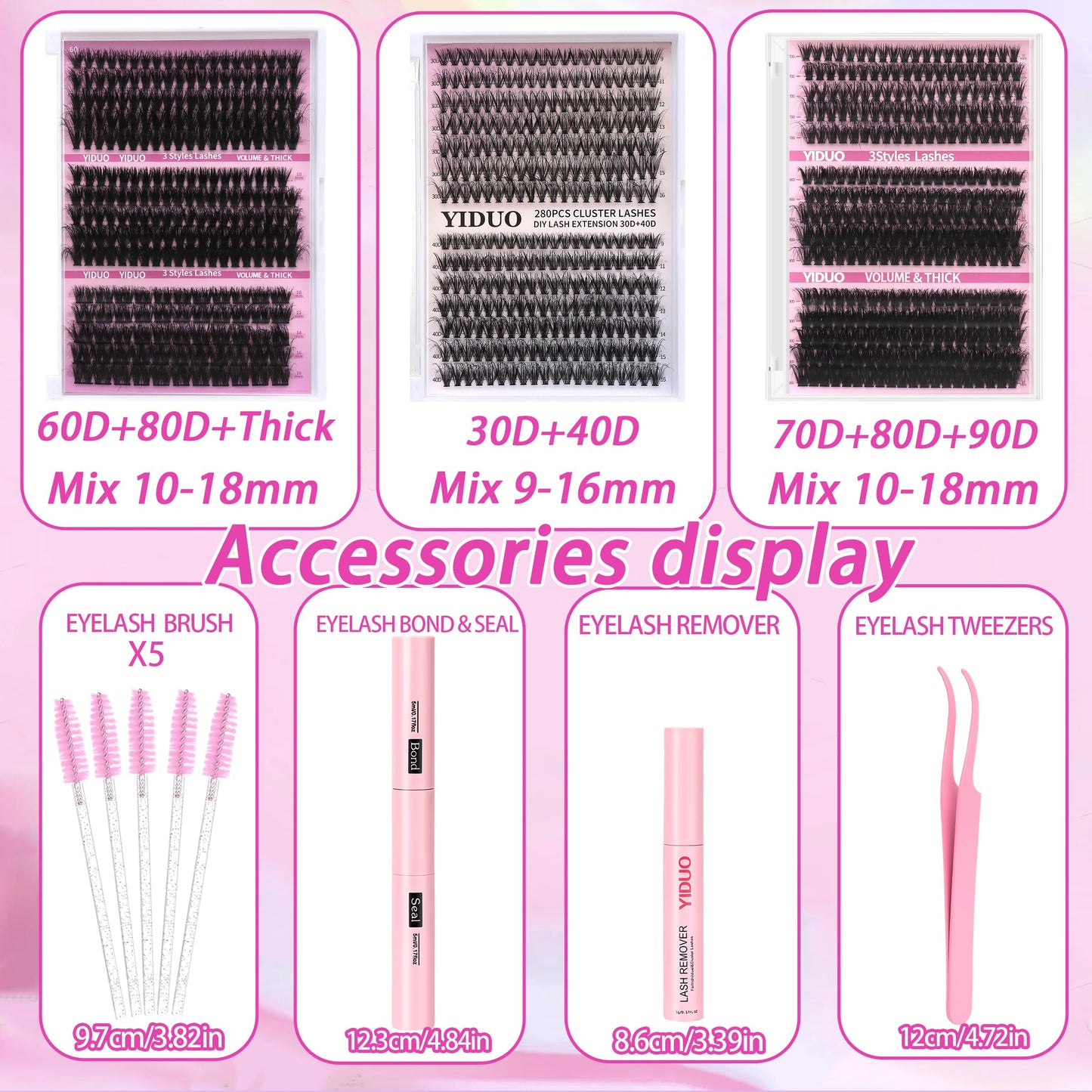 YIDUO YlDUO Lashes Clusters Kit – 835 Pcs, 7-Style Mix, C-Curl DIY Extensions Kit 9–18mm