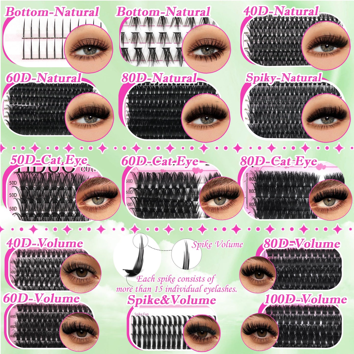 YIDUO Lashes Clusters Kit – 1864 Pcs Bulk Pack Volume False Eyelash Extensions, D Curl Wispy, Studio Effect + Glue, Seal, Tweezers, Remover, Cleanser