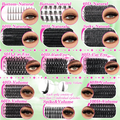 YIDUO Lashes Clusters Kit – 1864 Pcs Bulk Pack Volume False Eyelash Extensions, D Curl Wispy, Studio Effect + Glue, Seal, Tweezers, Remover, Cleanser