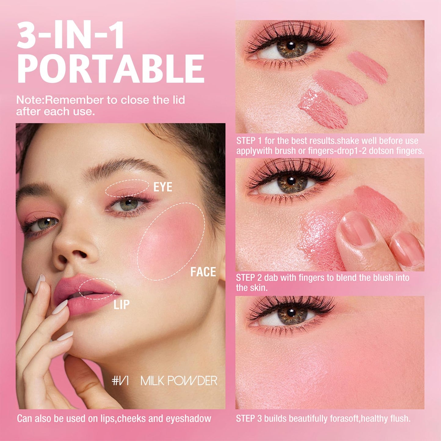 YiGuMy Blush Liquid Makeup Cream Stick – Soft Peach, Weightless Watercolor Finish, Easy Application (V1 Milk Powder)