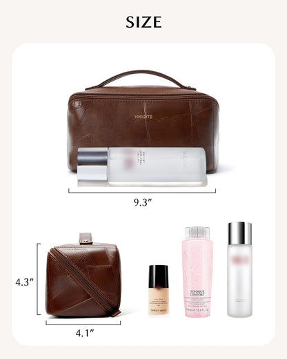Yikisite Makeup Bag – Travel Cosmetic Organizer with Divider, Waterproof PU Leather Brown