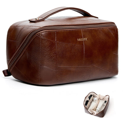 Yikisite Makeup Bag – Travel Cosmetic Organizer with Divider, Waterproof PU Leather Brown