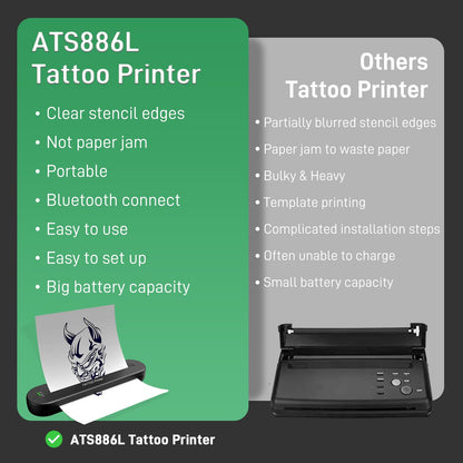 YILONG ATS886L Tattoo Stencil Printer – Bluetooth Thermal Transfer + 15 Papers