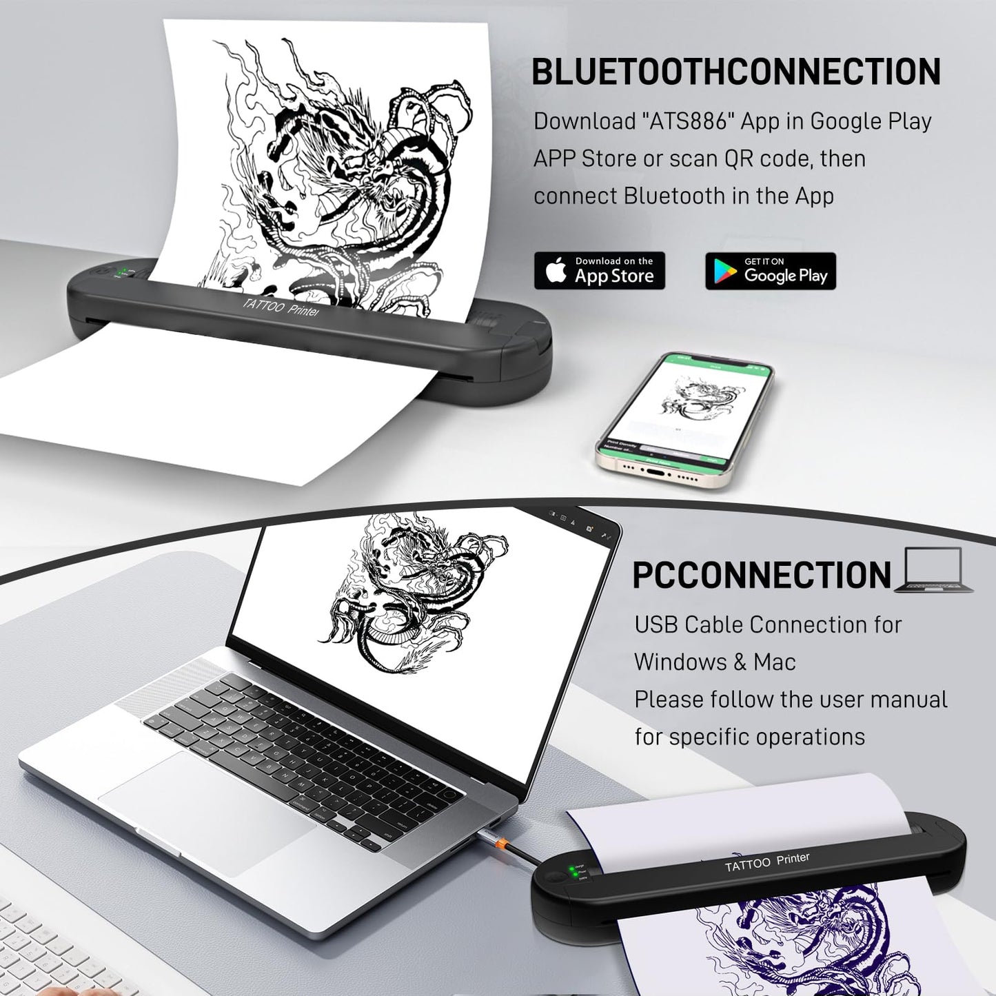 YILONG ATS886L Tattoo Stencil Printer – Bluetooth Thermal Transfer + 15 Papers