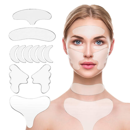 YISHIQI Neck, Chest & Face Wrinkle Patches — Reusable Silicone Pads (11 pcs)