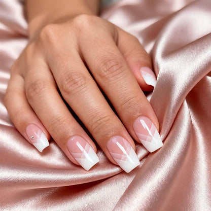 YIZHUO Valentine's Day Gel Nail Strips – Gradient Pink French Tip, 20 Pcs, DIY at Home