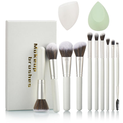 YJ-Anyue Gift Ready 14-Piece Grayish Green Makeup Brush Set with Wooden Handles