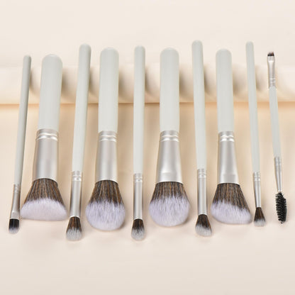 YJ-Anyue Gift Ready 14-Piece Grayish Green Makeup Brush Set with Wooden Handles