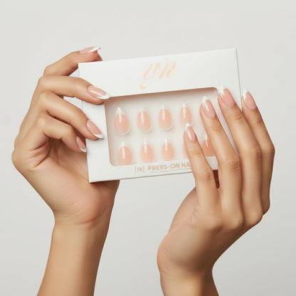 YN Young Nails Press On Nails – Medium Oval Glue-On Kit with All-In-One Tools (Pretty in French)