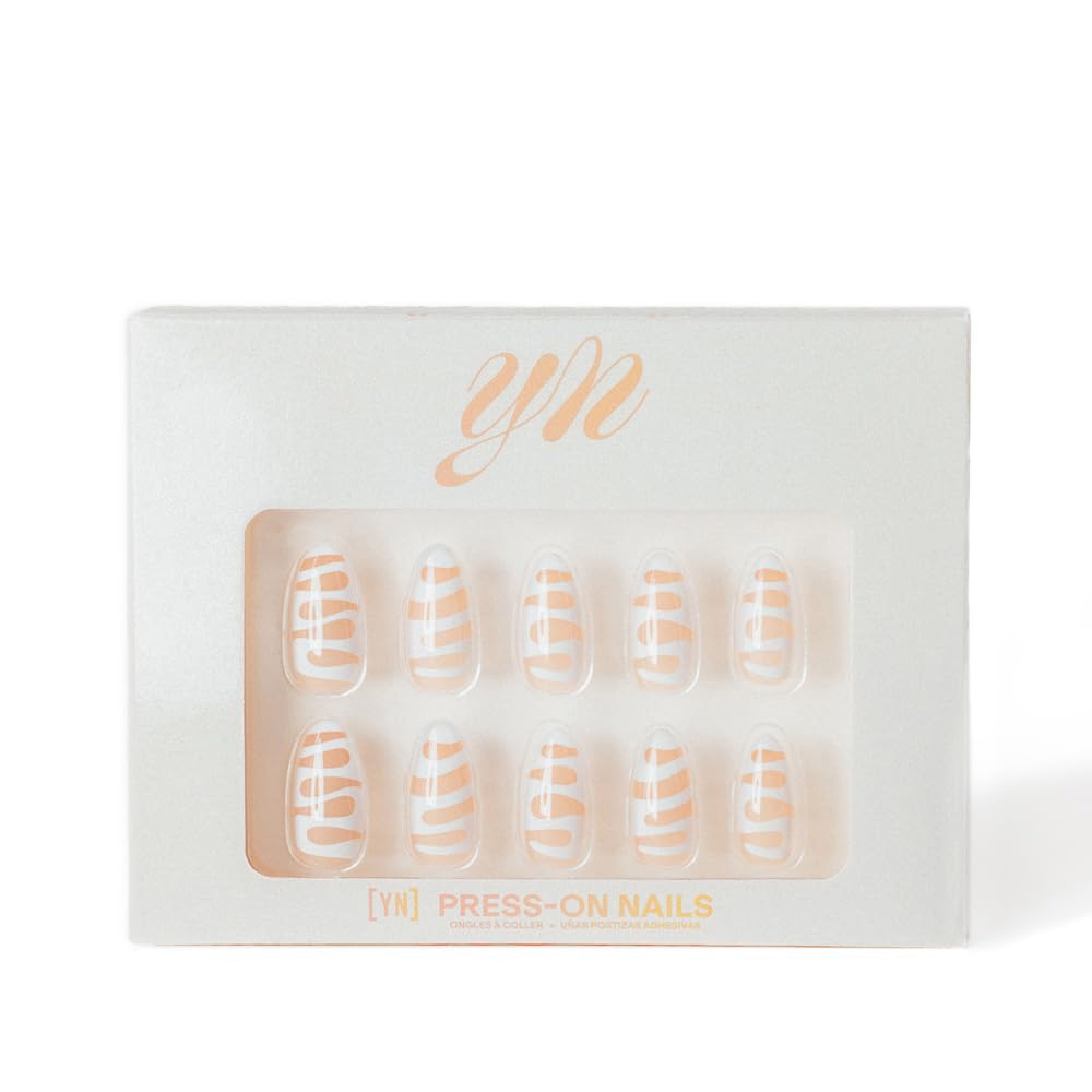 YN Young Nails Press On Nails – Glue-On Nails for Women, Medium Oval, Includes Glue, File & Tabs (Mommi White)