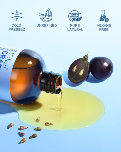 Yoken Organic Grapeseed Oil 16 oz – Pure Cold-Pressed, Hexane-Free Carrier Oil