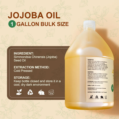 Yoken 1 Gallon Jojoba Oil – Pure Cold-Pressed, Hexane-Free Carrier Oil (EWG Verified) for Hair & Skin