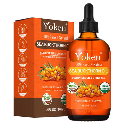 Yoken USDA Sea Buckthorn Oil Organic – 2oz Cold-Pressed Facial Oil for Face, Hair & Nails