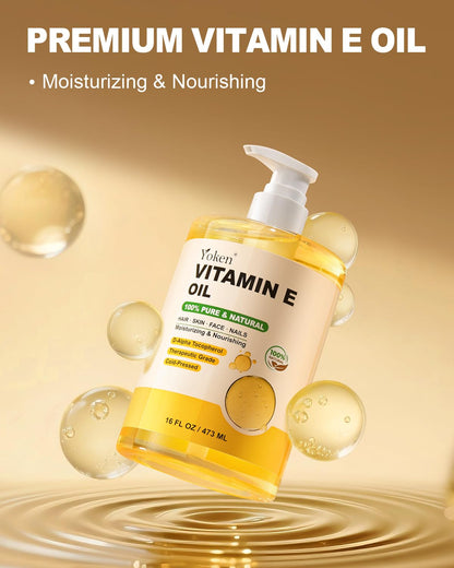 Yoken Vitamin E Oil 16oz – Cold-Pressed, Hexane-Free Skin & Body Oil