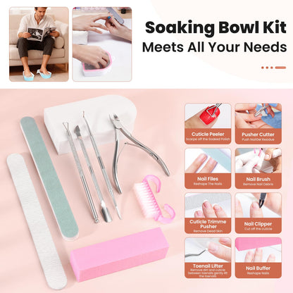 Yokilly Hand & Foot Nail Soaking Bowl Set – 12-Piece Large, Acetone-Proof PT Material (Pink/Clear)