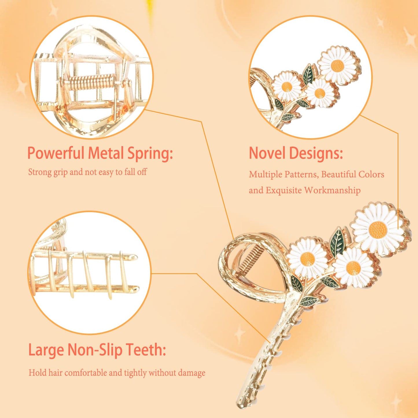 Yonchic 3-Piece Flower Metal Hair Clips – Multicolor Daisy Tulip Claws for Thin to Medium Hair | Strong Hold & Non-Slip