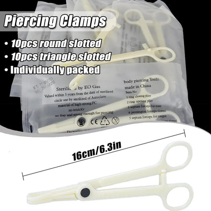 YONGDA Piercing Clamps Set 20pcs – Disposable PVC, Self-Locking, Round & Triangle Slotted