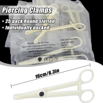 YONGDA 25Pcs Disposable Piercing Clamps – Self-Locking, Round Slot, PVC, Home & Studio Use