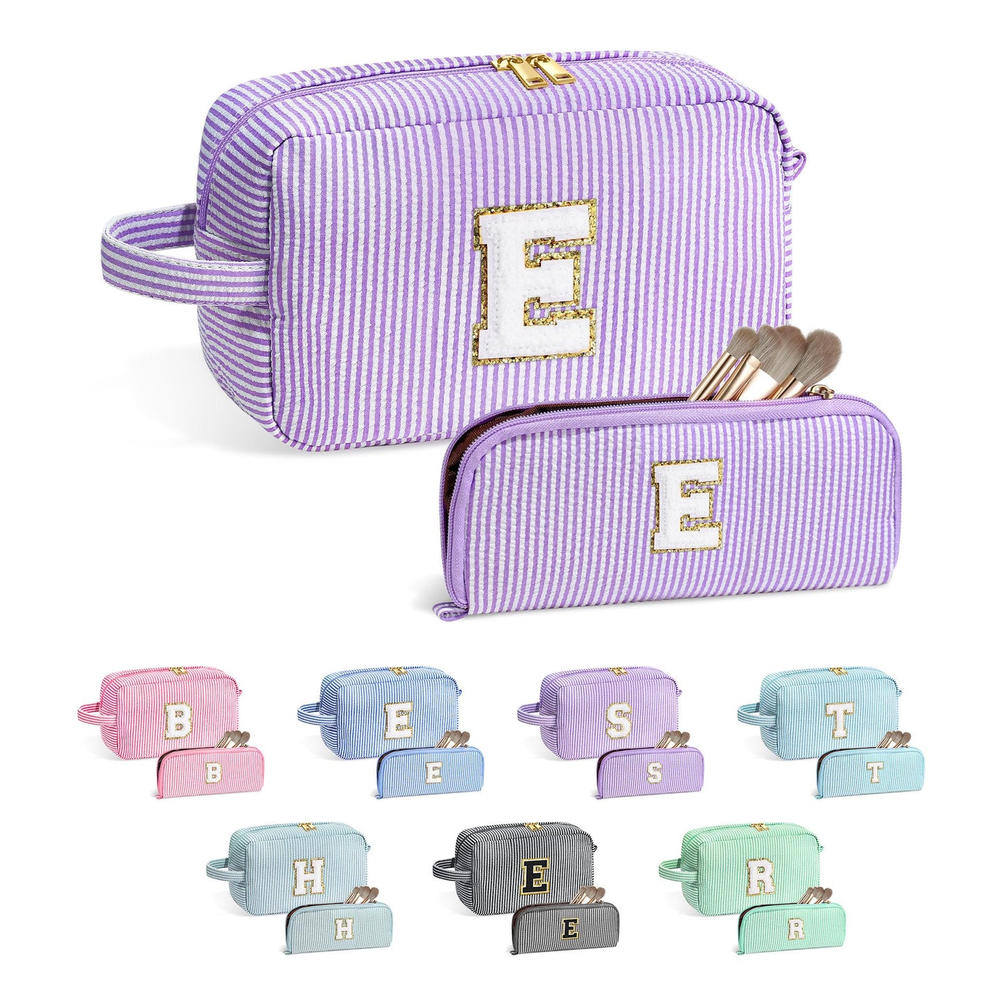 YOOLIFE Bridal Shower Gifts — 2-Pack Initial Purple Bridesmaid Makeup Bags