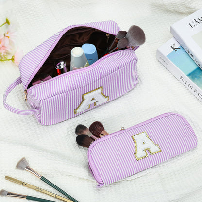YOOLIFE Bridesmaid Proposal Gifts - Personalized Monogram Purple Makeup Bags for Bridal Showers