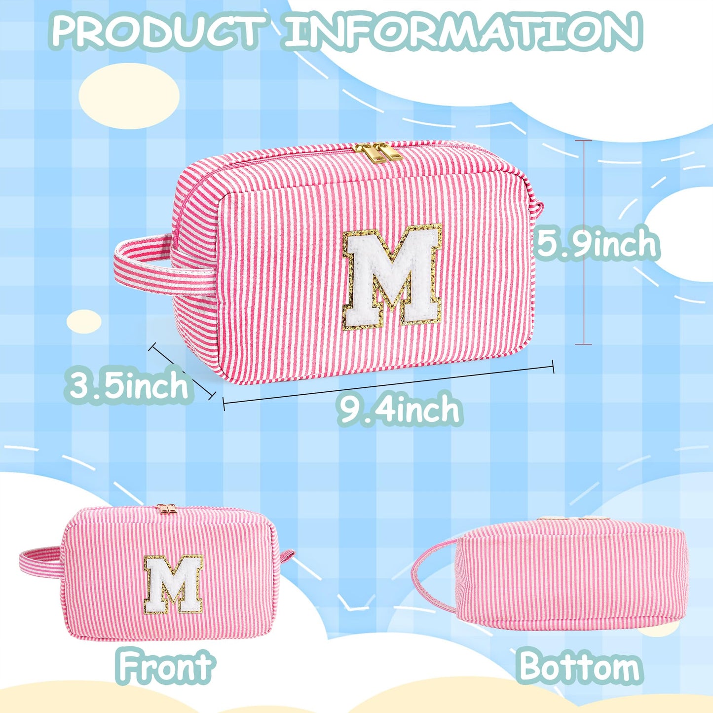 YOOLIFE Monogram Initial Green Makeup Bags – 2-Pack Personalized Cosmetic Pouches for Women