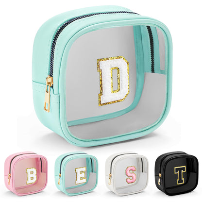 YOOLIFE Initial Clear Makeup Bag – Travel Toiletry Organizer, Mini Blue