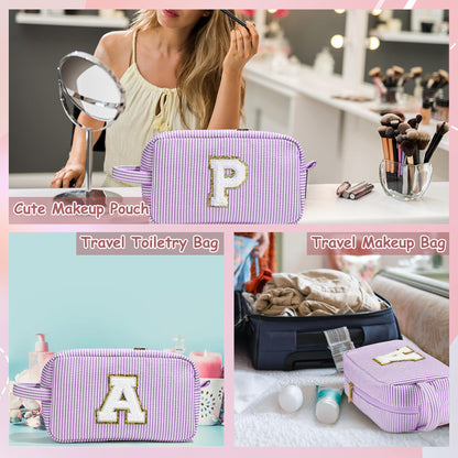 YOOLIFE Bridal Shower Gifts — 2-Pack Initial Purple Bridesmaid Makeup Bags