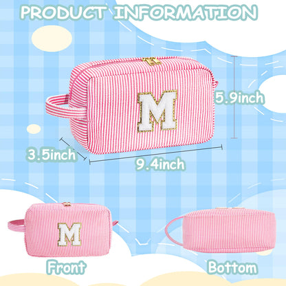 YOOLIFE Monogram Initial Blue Makeup Bag – 2-Pack Gift for Women, Personalized Letter C