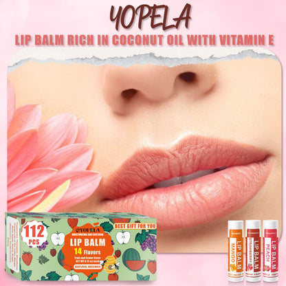 Yopela 112 Pack Natural Lip Balm Bulk – Vitamin E, Coconut Oil, 14 Flavors, Non-GMO